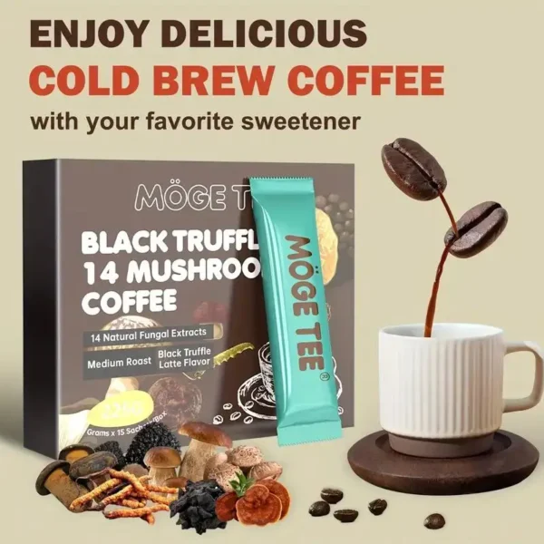 MOGE TEE 14 Mushroom Coffee, Black Truffle Latte, Cold Brew Arabica, 8OZ (15 Packets) - Image 6