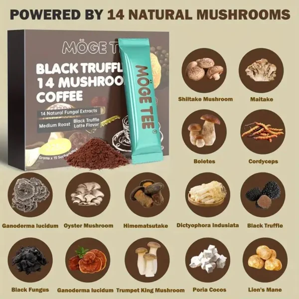 MOGE TEE 14 Mushroom Coffee, Black Truffle Latte, Cold Brew Arabica, 8OZ (15 Packets) - Image 4