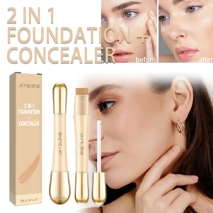 Jaysuing Double Head Concealer Cover Dark Eyes Circle Invisible Pores Sweatproof High Coverage Lasting Foundation Face Makeup