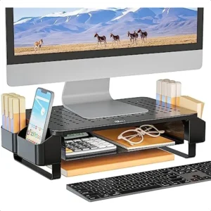 Monitor Stand with Storage Monitor Riser with Ventilation Drawer and Side Storage Laptop Stand Riser for Desk Printer Stands ST