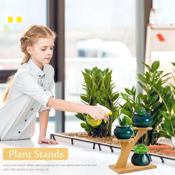 XXXFLOWER Bamboo Plant Stand 3 Tiers Indoor Succulent Windowsill Shelf Small Tabletop Plant Holder for Home Office Living Room - Image 6