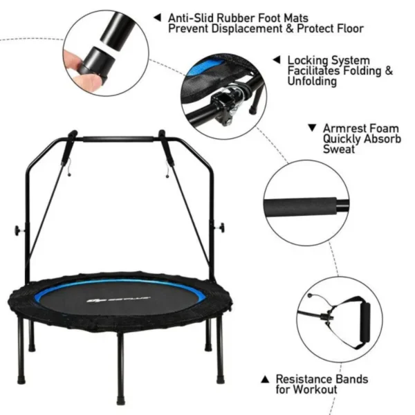 40 Inch Foldable Fitness Rebounder with Resistance Bands Adjustable Home - Image 11