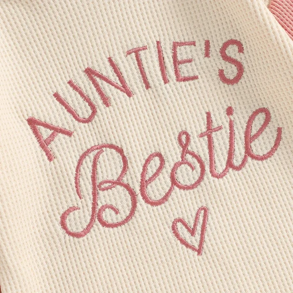 Newborn Baby Girl Clothes Long Sleeve Aunties Bestie Embroidery Romper Waffle Bodysuit Shirt Fall Outfits - Image 5