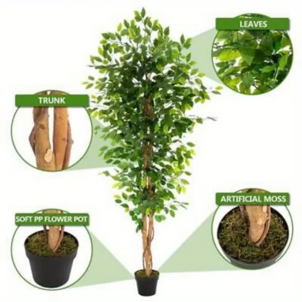 6' Artificial Ficus Silk Tree Fake Plant Potted Decor Yard Outdoor Indoor - Image 5
