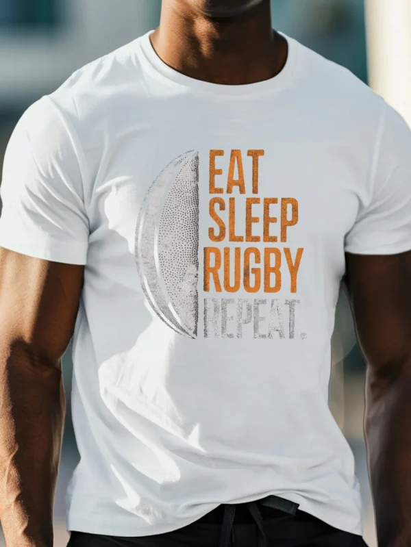 Eat Sleep Rugby Repeat" Men's Casual Tee - Comfy, Lightweight Crew Neck T-Shirt for Summer, Breathable Polyester - Image 2