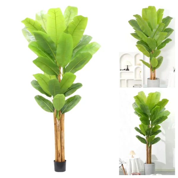 6.2FT/6.9FT Tall Artificial Banana Tree Fake Banana Tree With 10 Large Leaves And Natural Bark Greenery Potted Plant For Home - Image 2