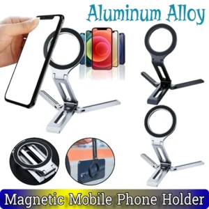 Magnetic Phone Tripod Aluminum Alloy Foldable Phone Stand Portable Desktop Phone Mount for Cell Phone Video Recording Travel