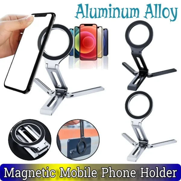 Magnetic Phone Tripod Aluminum Alloy Foldable Phone Stand Portable Desktop Phone Mount for Cell Phone Video Recording Travel