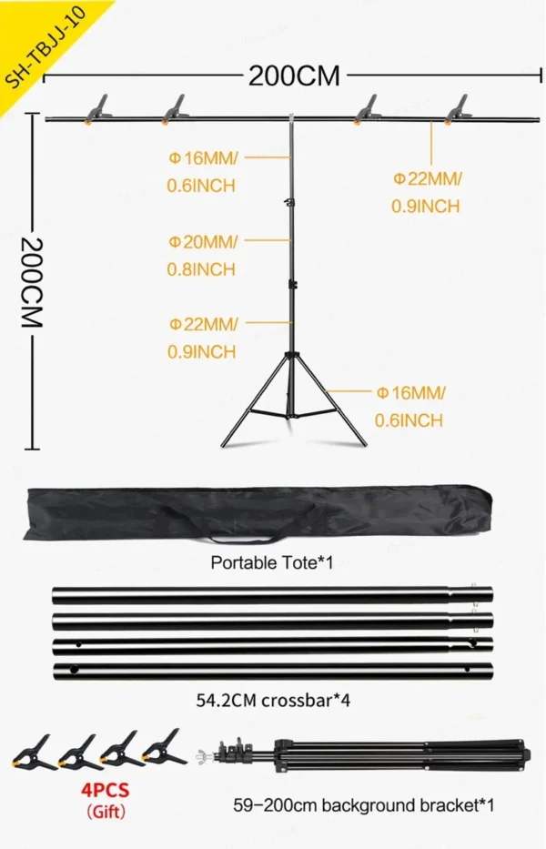 SH T-shaped Stand Tripod Background Backdrop Photography Adjustable Support System Photo Studio  for Non-Woven Muslin Backdrops - Image 9