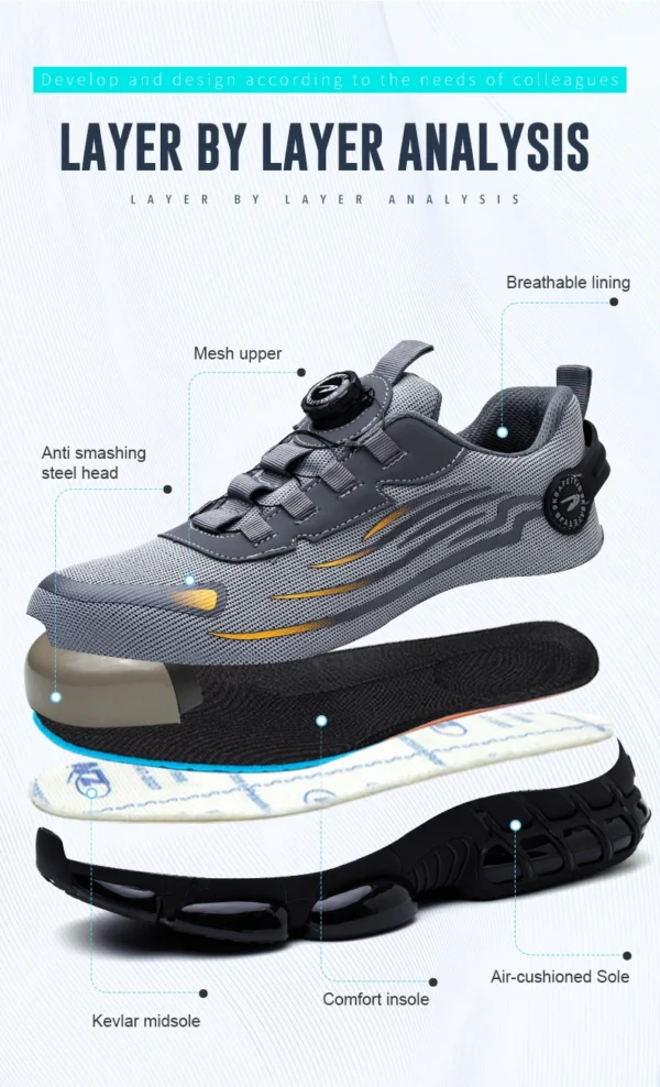 Rotating Button Steel Toe Safety Shoes Men Anti-smash Anti-puncture Work Shoes Breathable Sport Shoes Security Protective Boots - Image 13