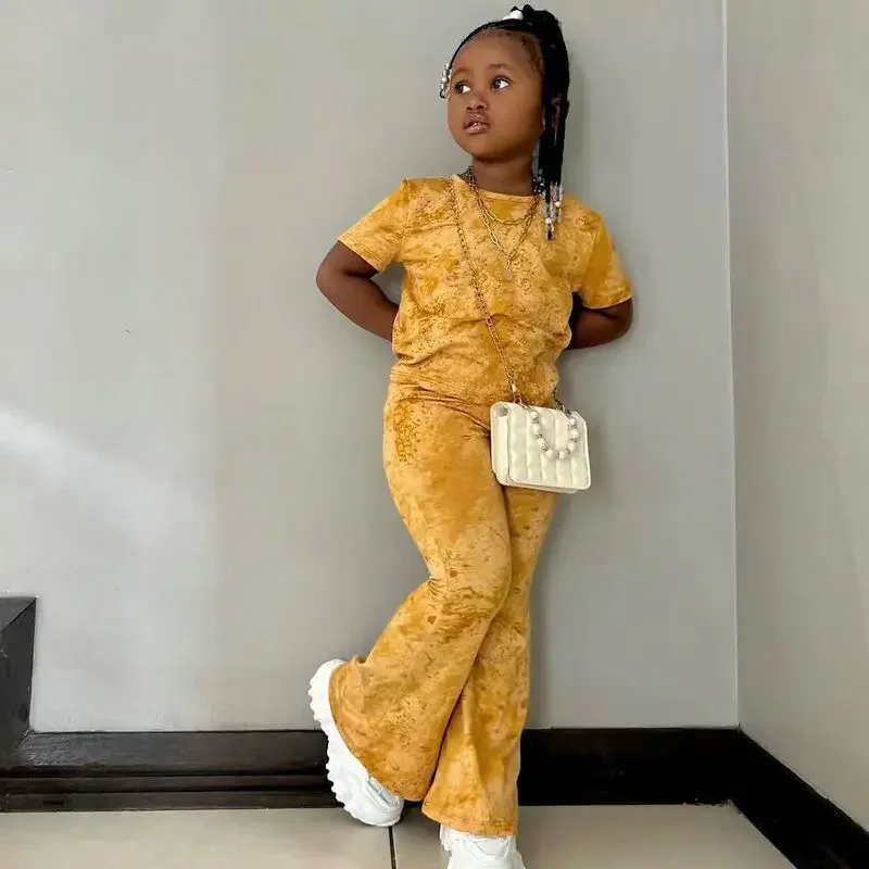 Girls Clothes 2 to 8 Years Tie Dye Short Sleeves T Shirt Tops+Pants Clothes Sets 2pcs Casual Kids Children's Clothing For Baby - Image 5