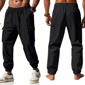 Men s Lightweight Linen Cargo Pants with Adjustable Drawstring Waistband and Multiple Pockets for a Casual and Comfortable Look