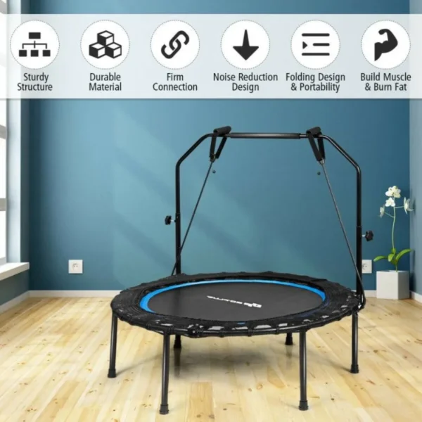 40 Inch Foldable Fitness Rebounder with Resistance Bands Adjustable Home - Image 4