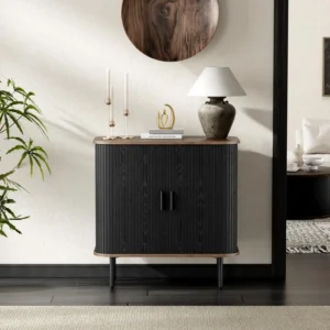 Vabches Fluted Storage Cabinet with Doors&Adjustable Shelves Freestanding Wood Console Table for Living Room Kitchen Furniture