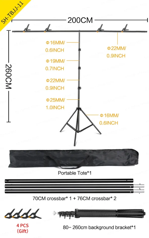 SH T-shaped Stand Tripod Background Backdrop Photography Adjustable Support System Photo Studio  for Non-Woven Muslin Backdrops - Image 8