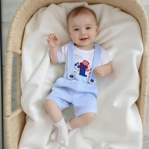 Infant Boys Independence Day Outfits Short Sleeve American Flag Romper Suspender Shorts Set Baby Clothing for 4th of July - Image 5