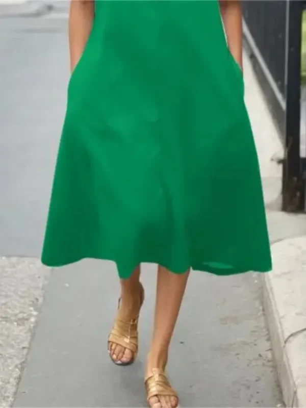 Women Summer Casual Dress 2025 New Trendy Round-neck Green Black Simple Short Sleeves A-line Mini Dresses for Woman - Image 6