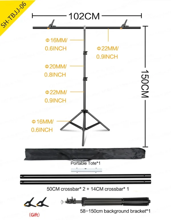SH T-shaped Stand Tripod Background Backdrop Photography Adjustable Support System Photo Studio  for Non-Woven Muslin Backdrops - Image 11