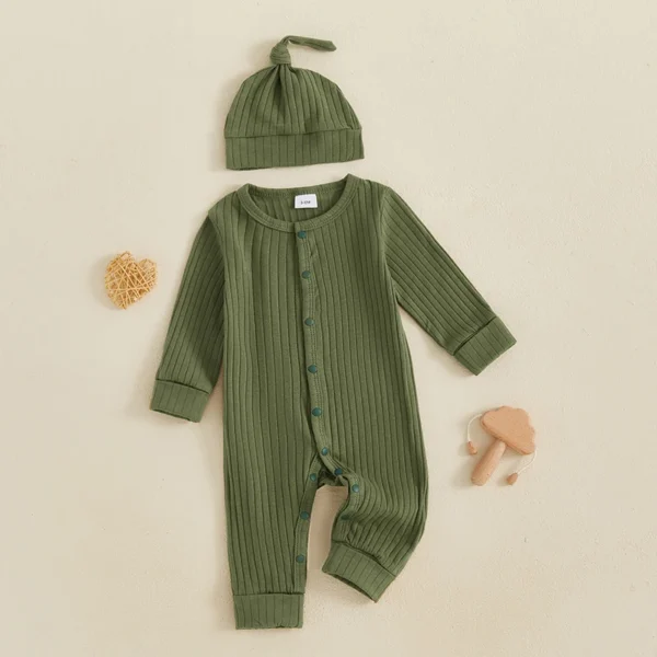 Infant 2-Piece Autumn Ensemble Cozy Knit Romper with Beanie Set Baby Clothing for Newborns - Image 14