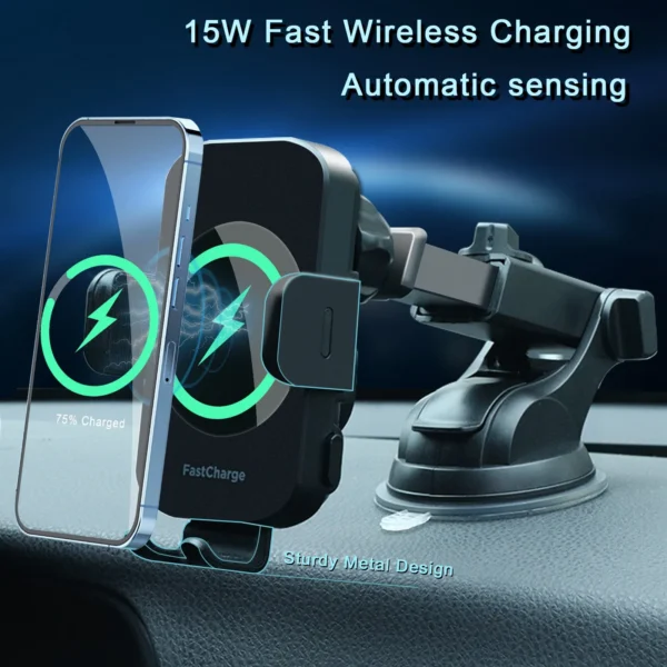 Wireless Car Charger, 15W Fast Charging Auto Clamping Car Charger, windshield, Dashboard, air Vent Phone Mount Phone Holder - Image 2