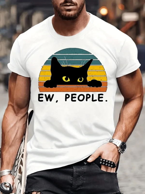 Fashion Forward Mens Black Cat Print T-Shirt - Stylish Hip Hop Crew Neck Tee for Summer Vacations & Unique Gifts - Comfortable - Image 2