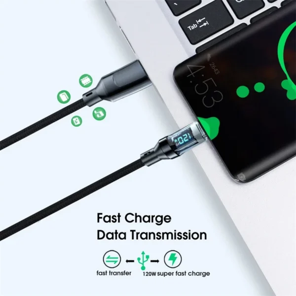 NNBILI 120W Type C to Type C Cable Phone Super Fast Charging Cable With LED Display USB To Type-C Data Cord For huawei oppo vivo - Image 12