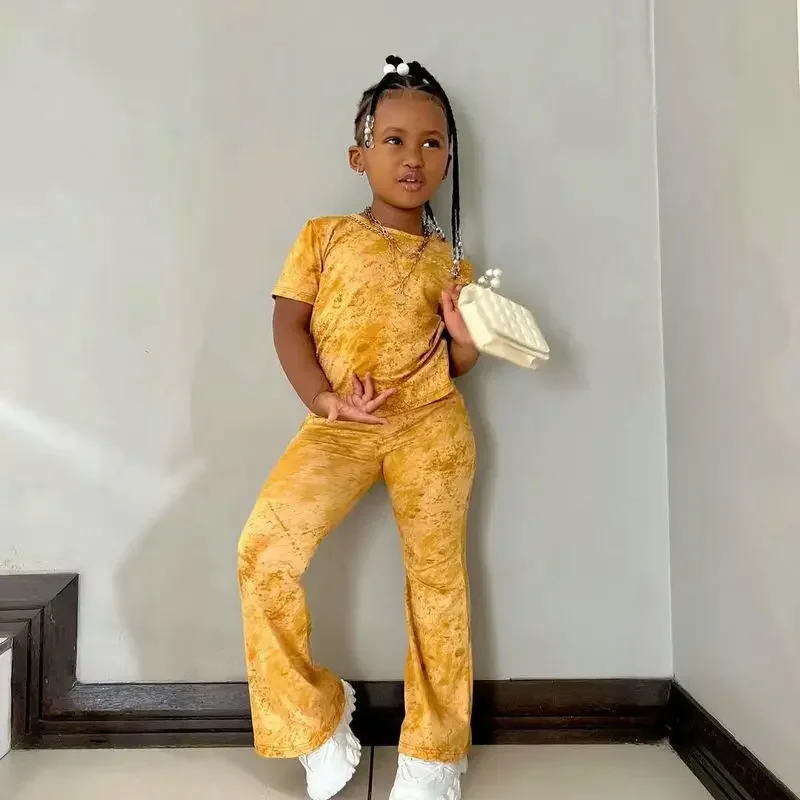 Girls Clothes 2 to 8 Years Tie Dye Short Sleeves T Shirt Tops+Pants Clothes Sets 2pcs Casual Kids Children's Clothing For Baby - Image 9