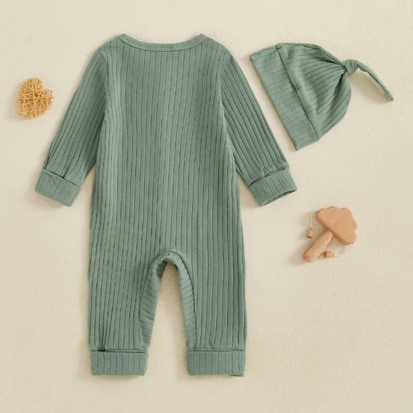 Infant 2-Piece Autumn Ensemble Cozy Knit Romper with Beanie Set Baby Clothing for Newborns - Image 5