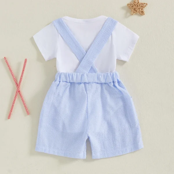 Infant Boys Independence Day Outfits Short Sleeve American Flag Romper Suspender Shorts Set Baby Clothing for 4th of July - Image 8
