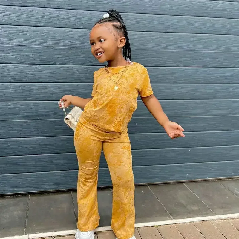 Girls Clothes 2 to 8 Years Tie Dye Short Sleeves T Shirt Tops+Pants Clothes Sets 2pcs Casual Kids Children's Clothing For Baby - Image 3