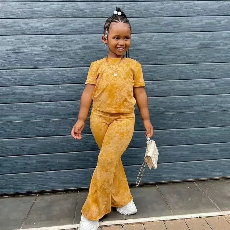 Girls Clothes 2 to 8 Years Tie Dye Short Sleeves T Shirt Tops+Pants Clothes Sets 2pcs Casual Kids Children's Clothing For Baby