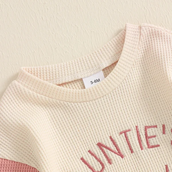 Newborn Baby Girl Clothes Long Sleeve Aunties Bestie Embroidery Romper Waffle Bodysuit Shirt Fall Outfits - Image 4