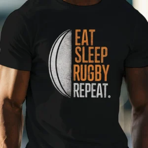Eat Sleep Rugby Repeat" Men's Casual Tee - Comfy, Lightweight Crew Neck T-Shirt for Summer, Breathable Polyester