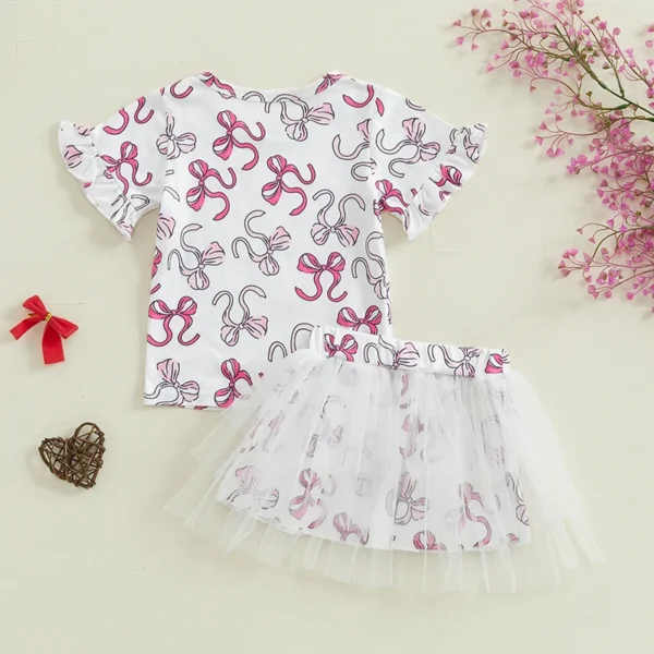 Infant Girls 2-Piece Summer Set with Short Sleeve Bow Print Top and Tulle Skirt - Adorable Baby Clothing for Warm Weather - Image 5