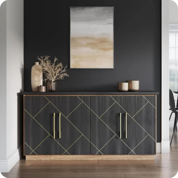 65 Inch Buffet Sideboard Cabinet with Elegant Gold Trim, Modern Storage Console Table with Decorative Doors for Dining Room, Ki - Image 6