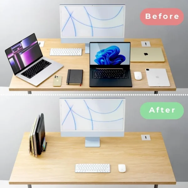 Vertical Laptop Stand Holder 5 Slots Aluminum Space-Saving Laptop Holder Adjustable Size Dock Tabletop Desk Organizer 3 Slot + - Image 4