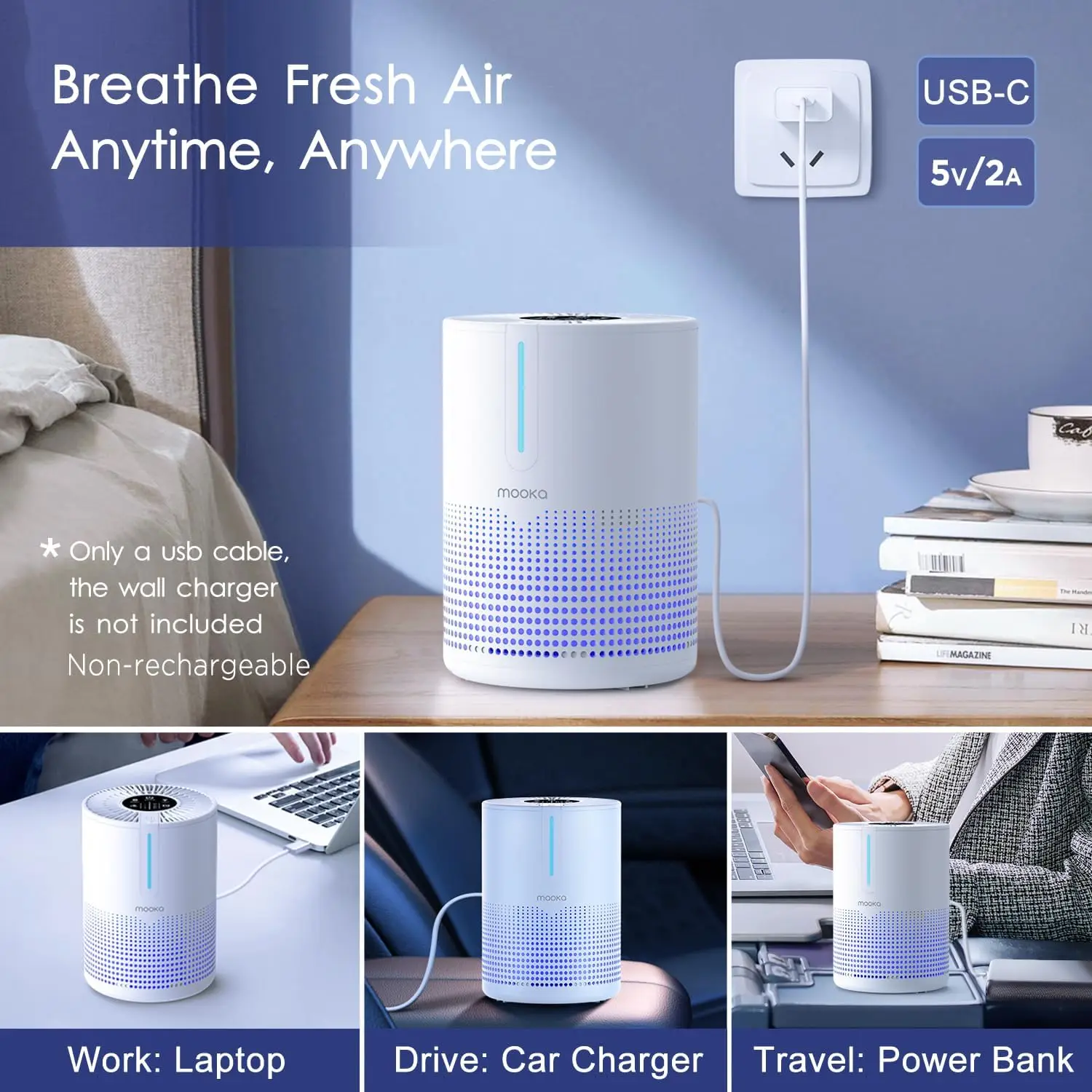 Air Purifiers for Bedroom Home 430 Sq.Ft, H13 HEPA Filter Small Portable Air Purifier for Car RV - Image 2