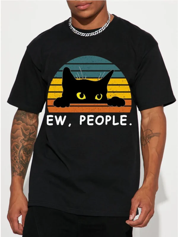 Fashion Forward Mens Black Cat Print T-Shirt - Stylish Hip Hop Crew Neck Tee for Summer Vacations & Unique Gifts - Comfortable - Image 6