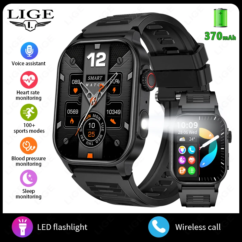 LIGE Smart Watch for Men 3ATM Waterproof Bluetooth Call Health Monitor With Flashlight 370mahBattery 100+Sport Mode Smartwatches - Image 8