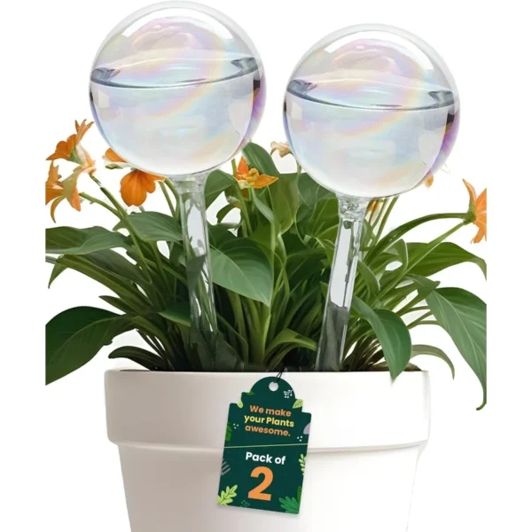 2 Pcs Iridescent Self Watering Globes Glass Rainbow Plant Watering Globes Self Watering Planter Insert Automatic Plant Waterer