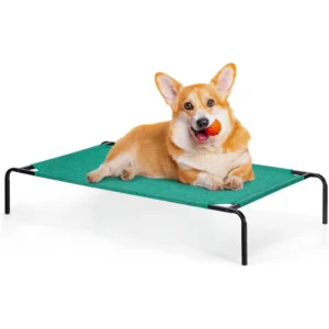Raised Ped Bed Elevated Dog Bed for Small Medium Pets Indoor Outdoor Portable Dog Cot Waterproof Cat Bed with Metal Frame, Green
