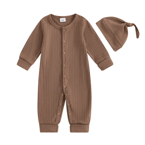 Infant 2-Piece Autumn Ensemble Cozy Knit Romper with Beanie Set Baby Clothing for Newborns - Image 6