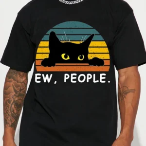 Fashion Forward Mens Black Cat Print T-Shirt - Stylish Hip Hop Crew Neck Tee for Summer Vacations & Unique Gifts - Comfortable