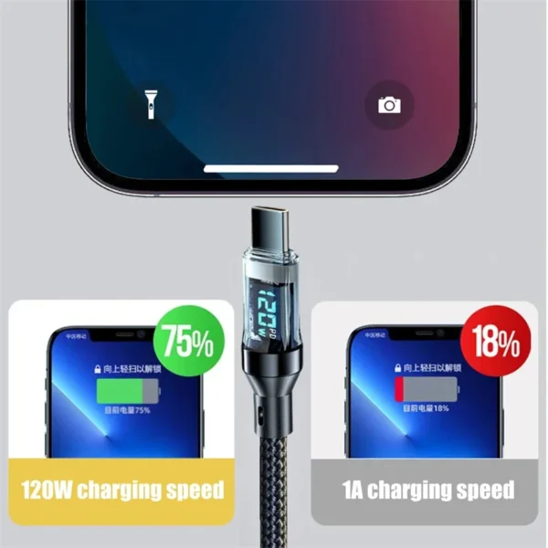 NNBILI 120W Type C to Type C Cable Phone Super Fast Charging Cable With LED Display USB To Type-C Data Cord For huawei oppo vivo - Image 13