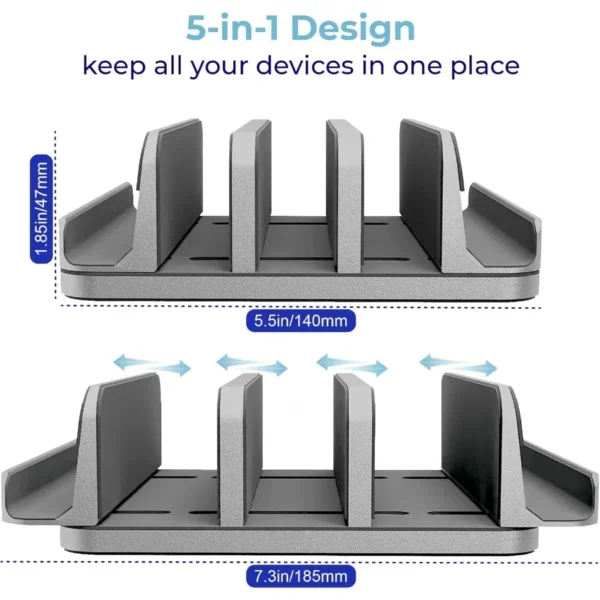 Vertical Laptop Stand Holder 5 Slots Aluminum Space-Saving Laptop Holder Adjustable Size Dock Tabletop Desk Organizer 3 Slot + - Image 3