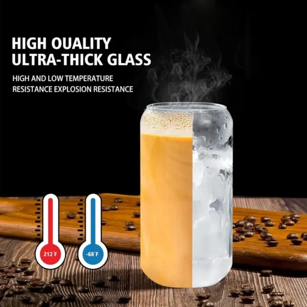 16oz Glass Bamboo Cup with Lid and Straw Set of 16oz Glass Coffee Cups Smoothie Beer Juice Matcha Aesthetic Glasses Includes 1 - Image 6
