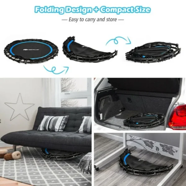 40 Inch Foldable Fitness Rebounder with Resistance Bands Adjustable Home - Image 9