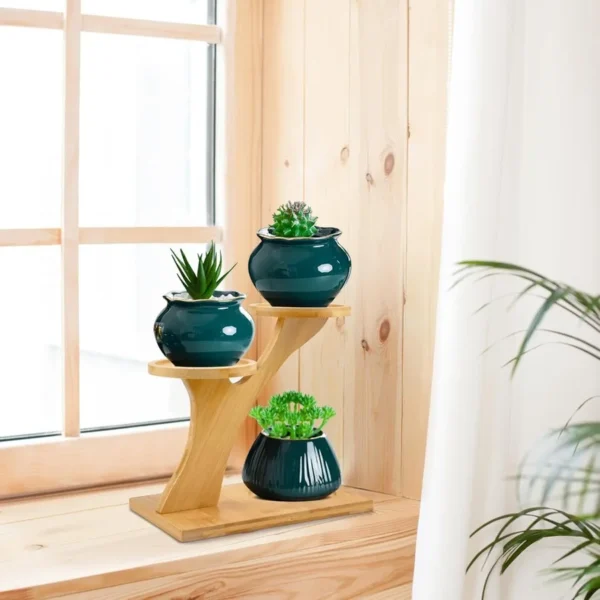 XXXFLOWER Bamboo Plant Stand 3 Tiers Indoor Succulent Windowsill Shelf Small Tabletop Plant Holder for Home Office Living Room - Image 3
