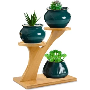 XXXFLOWER Bamboo Plant Stand 3 Tiers Indoor Succulent Windowsill Shelf Small Tabletop Plant Holder for Home Office Living Room