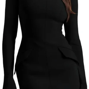 Women's Fall Long Sleeve Mock Neck Dress Basic Party Club Dresses Women Bodycon Mini Dresses Women Clothes